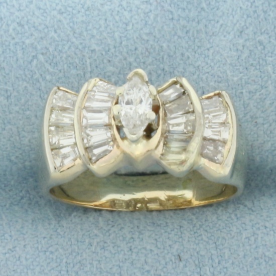 Vintage Marquise Diamond Engagement Ring In 14k Yellow Gold