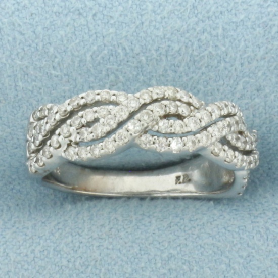 Diamond Wave Band Ring In 10k White Gold