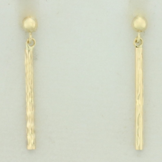 Diamond Cut Bar Dangle Earrings In 14k Yellow Gold