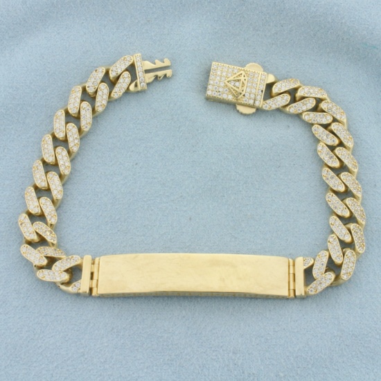 Engravable Pave Diamond Id Name Bracelet In 14k Yellow Gold