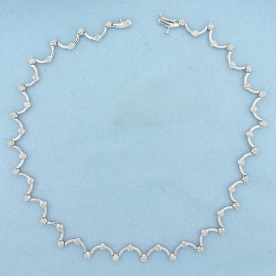 Designer Diamond Choker Necklace In 14k White Gold