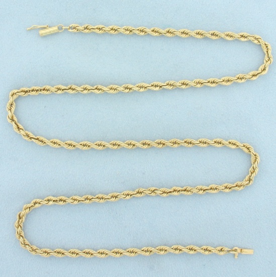 22 Inch Rope Link Chain Necklace In 14k Yellow Gold