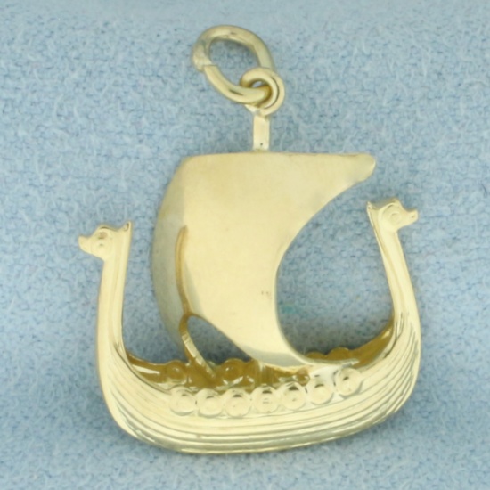 Viking Ship Charm Or Pendant In 14k Yellow Gold