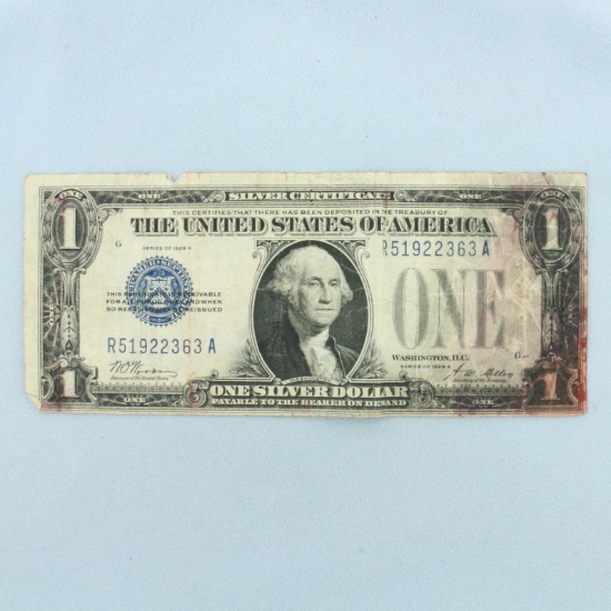 1928a $1 Silver Certificate Blue Note Bill Funnyback