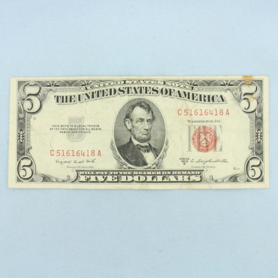 1953b $5 Red Note Bill