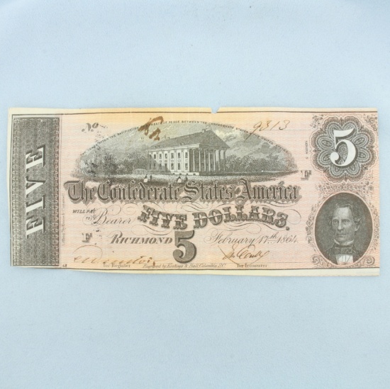 $5 Confederate States Of America Bill Richmond