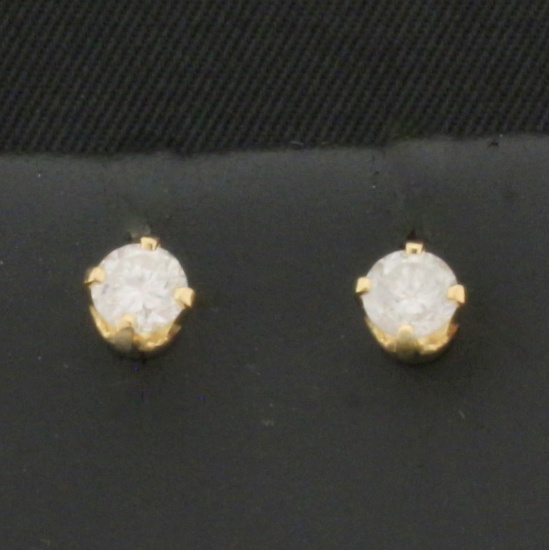 Diamond Stud Earrings In 14k Yellow Gold Screw Back Settings