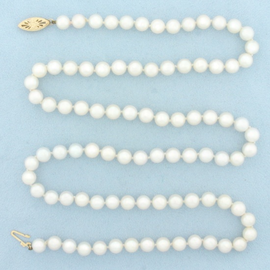 27 Inch Cultured Akoya Pearl Necklace In 14k Yellow Gold