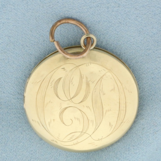 Antique Engraved Locket In 14k Yellow Gold