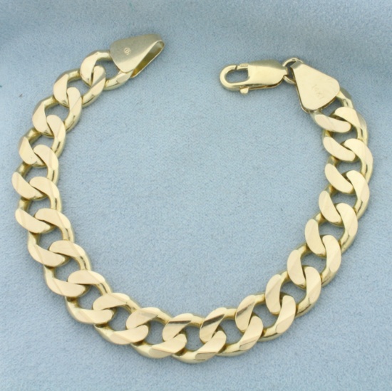 Mens Heavy Curb Link Bracelet In 14k Yellow Gold