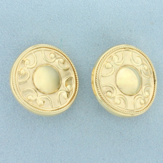Large Button Medallion Earrings In 14k Yellow Gold