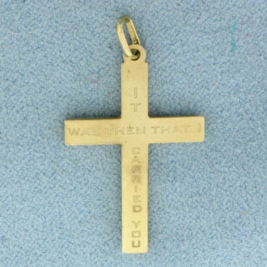 Italian It Was Then That I Carried You Footprint Cross Pendant Or Charm In 10k Yellow Gold