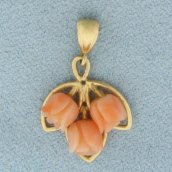 Angel Skin Pink Coral Flower Pendant In 14k Yellow Gold