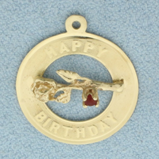 Happy Birthday Ruby Flower Charm In 14k Yellow Gold