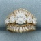 Vintage Round And Baguette Diamond Engagement Ring In 14k Yellow Gold