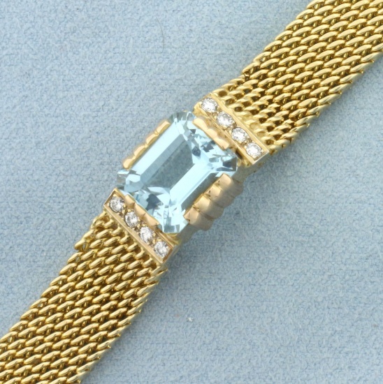 Vintage Aquamarine And Diamond Statement Bracelet In 14k Yellow And Rose Gold