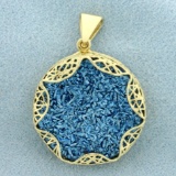 Blue Druzy Quartz Statement Pendant In 14k Yellow Gold