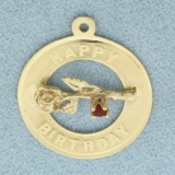 Happy Birthday Ruby Flower Charm In 14k Yellow Gold