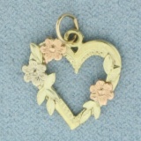 Tri-color Heart Flower Pendant Or Charm In 14k Yellow, Rose, And White Gold