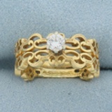 Unique Diamond Cut Out Design Engagement Ring In 18k Yellow Gold