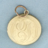 Antique Engraved Locket In 14k Yellow Gold