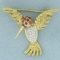 Hummingbird Diamond And Ruby Brooch In 18k Yellow Gold