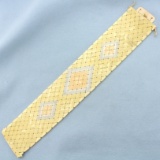 Tri-color Wide Woven Mesh Bracelet In 18k Yellow, Rose, And White Gold