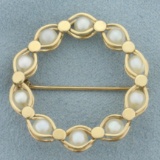 Cultured Pearl Motion Circle Pin Brooch In 14k Yellow Gold