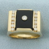 Vintage Onyx And Diamond Ring In 14k Yellow Gold