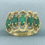 Vintage Marquise Emerald 5-stone Ring In 14k Yellow Gold