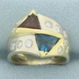 Tourmaline, Rubellite, And Diamond Ring In 18k Yellow And White Gold