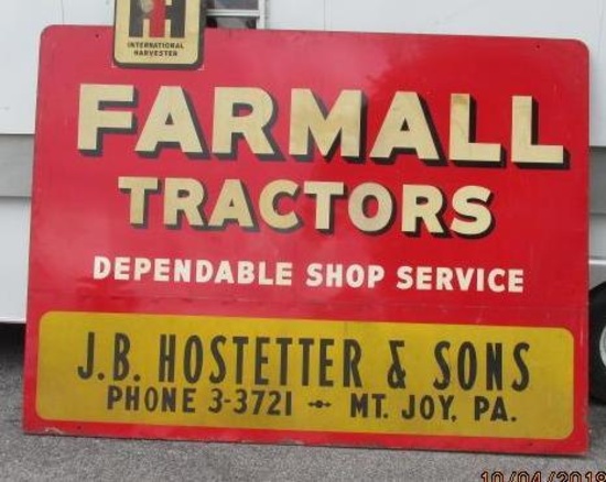 Large IH dealer sign from JB Hostetter's, Mt Joy. Pa (approx 8' X 6')