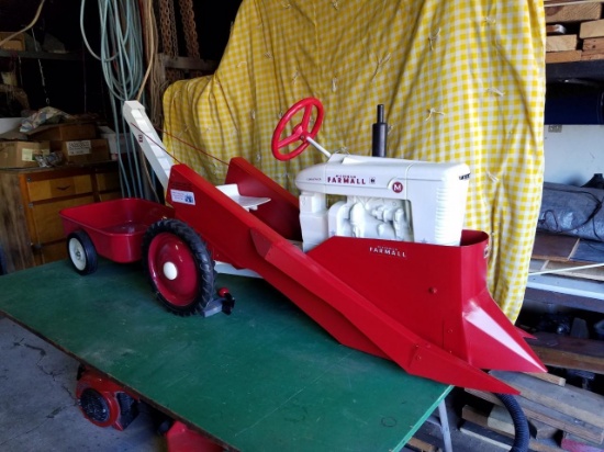 custom Farmall M w/ mounted picker and wagon,