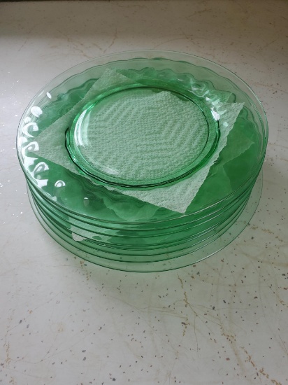 Lot of green glass plates