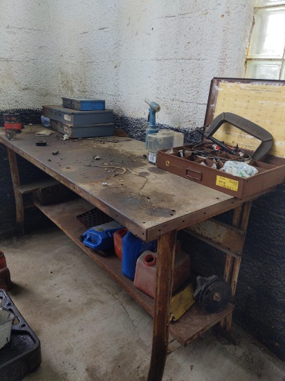 Steel workbench w/misc items