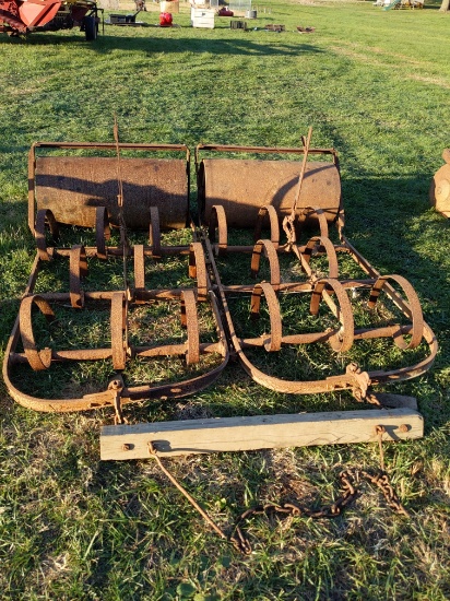 Drag harrow w/attached roller.