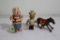 Japanese wind up toys - drumming bunny, cooking pig, and horse