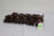 (6) cast iron toy stake body trucks