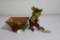 Tin Chein Easter Bunny wheeled feet Rabbit roost cart