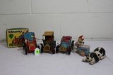 Japanese wind up toys/ lever action- Car #6, Ice Cream dog, and (2) other cars