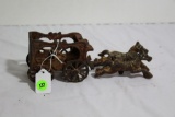 Antique cast iron horse drawn wagon toy