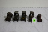 (5) cast iron toy cars