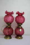 (2) Pink Fenton lamps