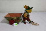 Tin Chein Easter Bunny wheeled feet Rabbit roost cart
