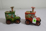 (2)  Circus Clown Cars tin wind up toy