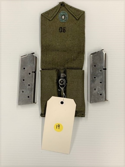 (2) Colt .45 Auto magazines (6 rounds each) with canvas case