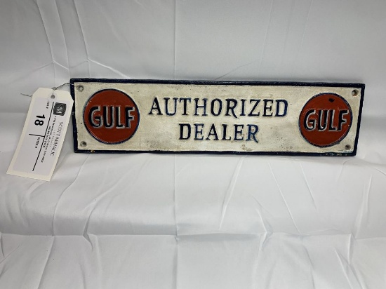 Gulf Authorized Dealer cast iron sign, 15.75" x 4"