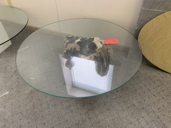 40" round glass table with wood base 15" high