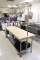 butcher block  prep table with pot rack and draw,
