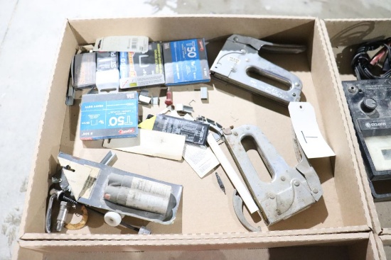 staplers and assortment of staples, SAAB touch up pens